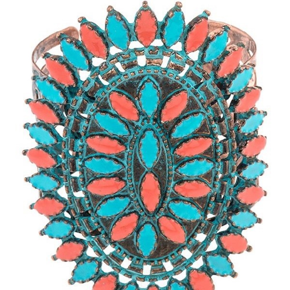 Dotted Etched Gem Ornate Cuff Bracelet